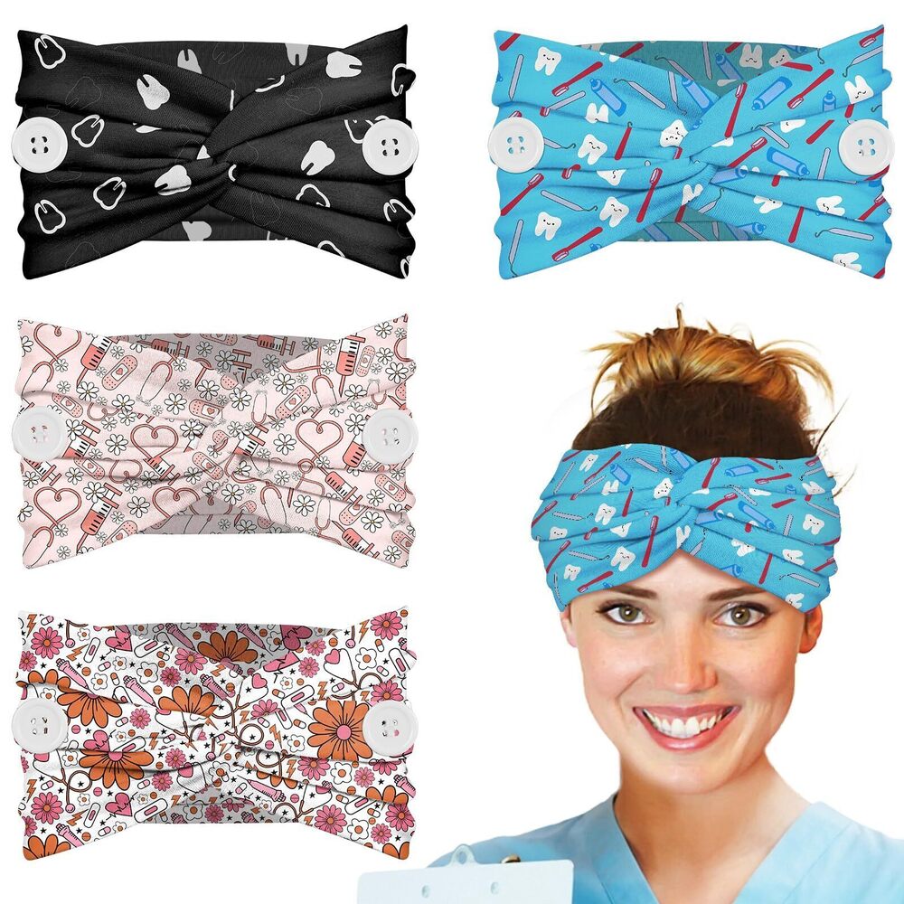 8207 4pcs Nurse Headbands with Buttons Non Slip - Cute Dental Doctor